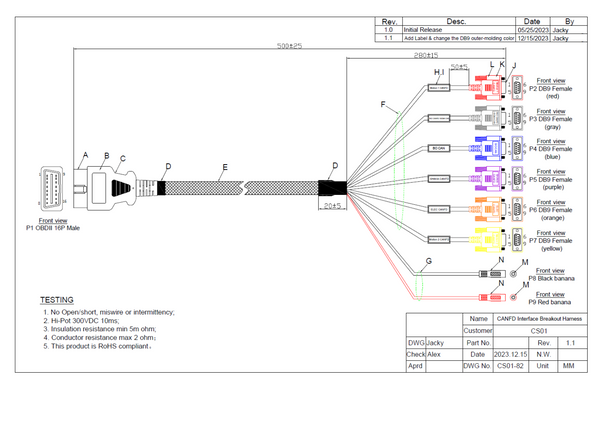 JLR CANFD Breakout Harness - Cable 0.5M – OBDII to D-Type Connection