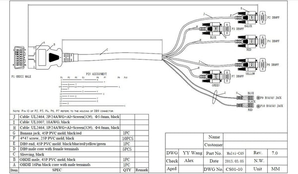Multi-CAN Cable 3.5M – OBDII to D-Type Connection – Diagnostic ...